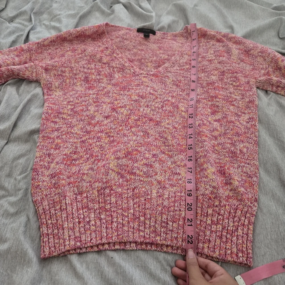 J. Crew Flared Sleeve Marled Knit Swing Sweater Primrose Pink Vneck Size Small